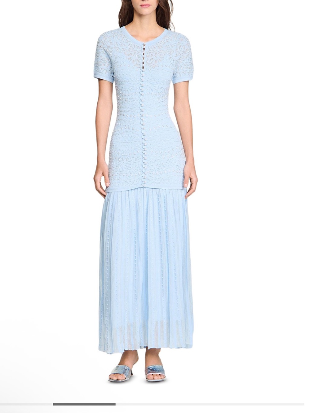 Sandro blue knit beaded dress